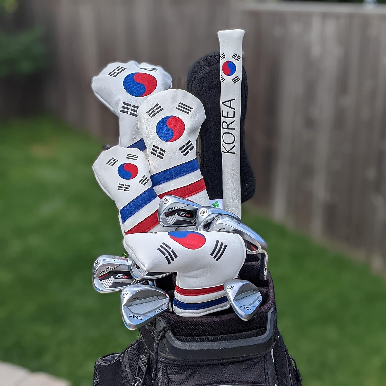 Foretra Driver Headcover Golf Club Covers Blade Mallet Putter Cover Alignment Stick Holder Hybrid Fairway Wood Head Cover Korea Flag Novelty Golf Accessories for Most Brands