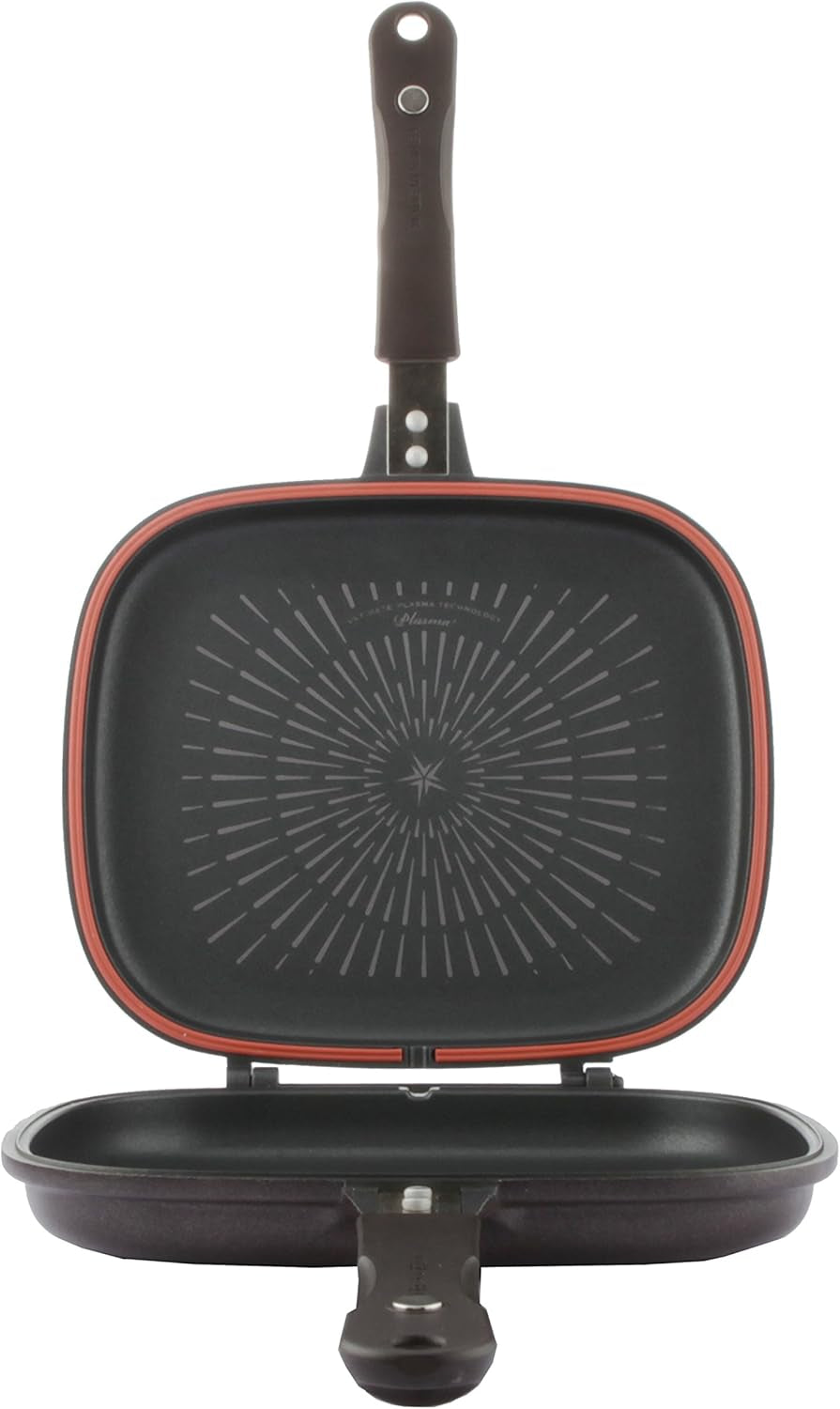 Happycall Titanium Nonstick Double Pan, Flip Pan, Square, Dishwasher Safe, Pfoa-Free, Brown