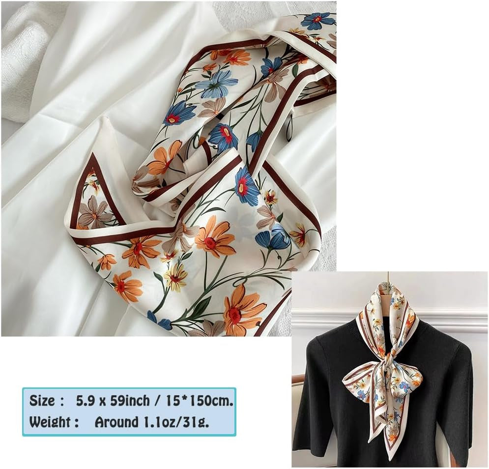 Livrerpi Silk Feeling Head Scarf Fashion Satin Hair Scarf Square Long Scarves for Women Gifts