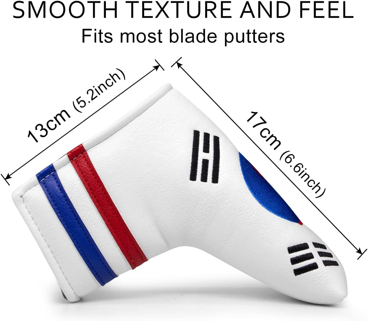Montela Leather Golf Club Headcovers - White, South Korea Flag Pattern - Driver, Fairway Wood, Hybrid Covers for Titleist, Callaway, Taylormade