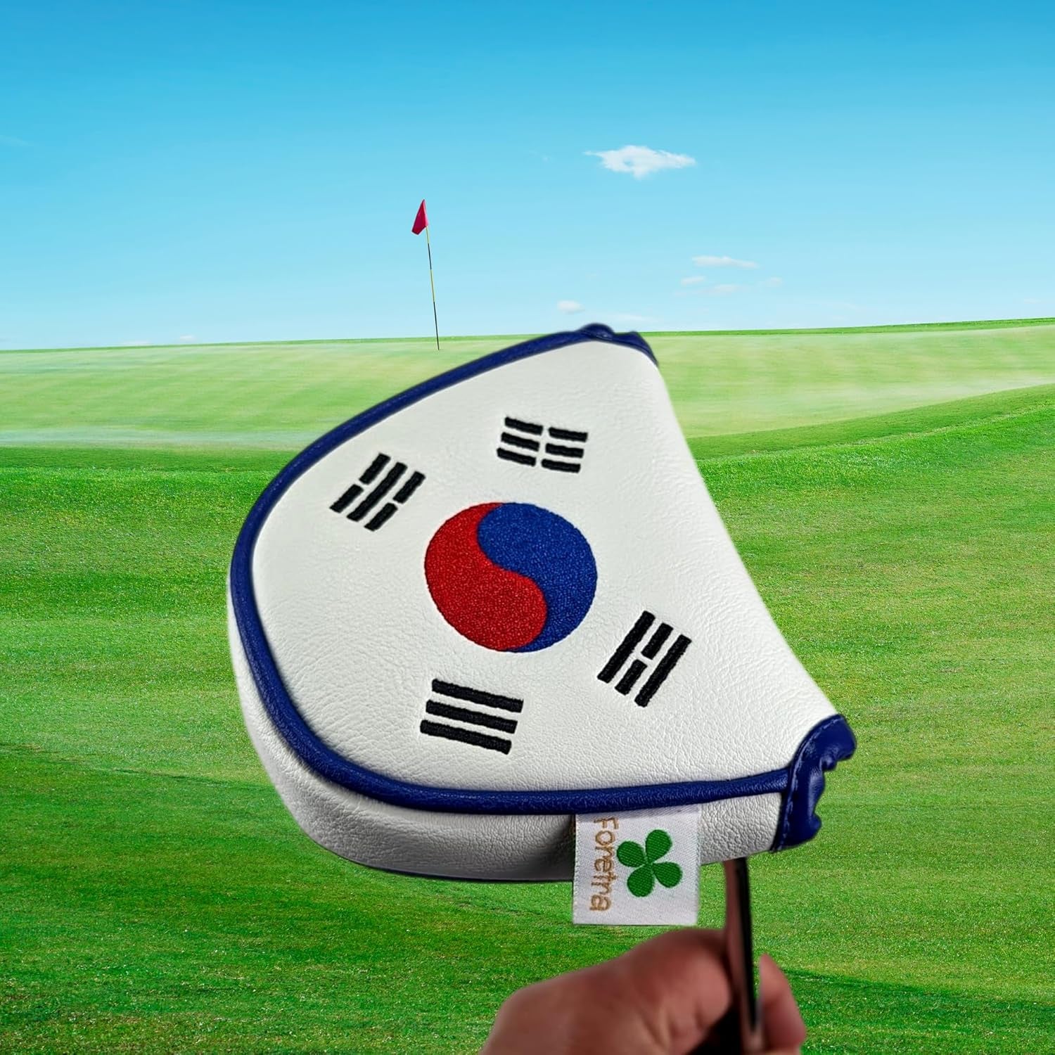 Foretra Driver Headcover Golf Club Covers Blade Mallet Putter Cover Alignment Stick Holder Hybrid Fairway Wood Head Cover Korea Flag Novelty Golf Accessories for Most Brands