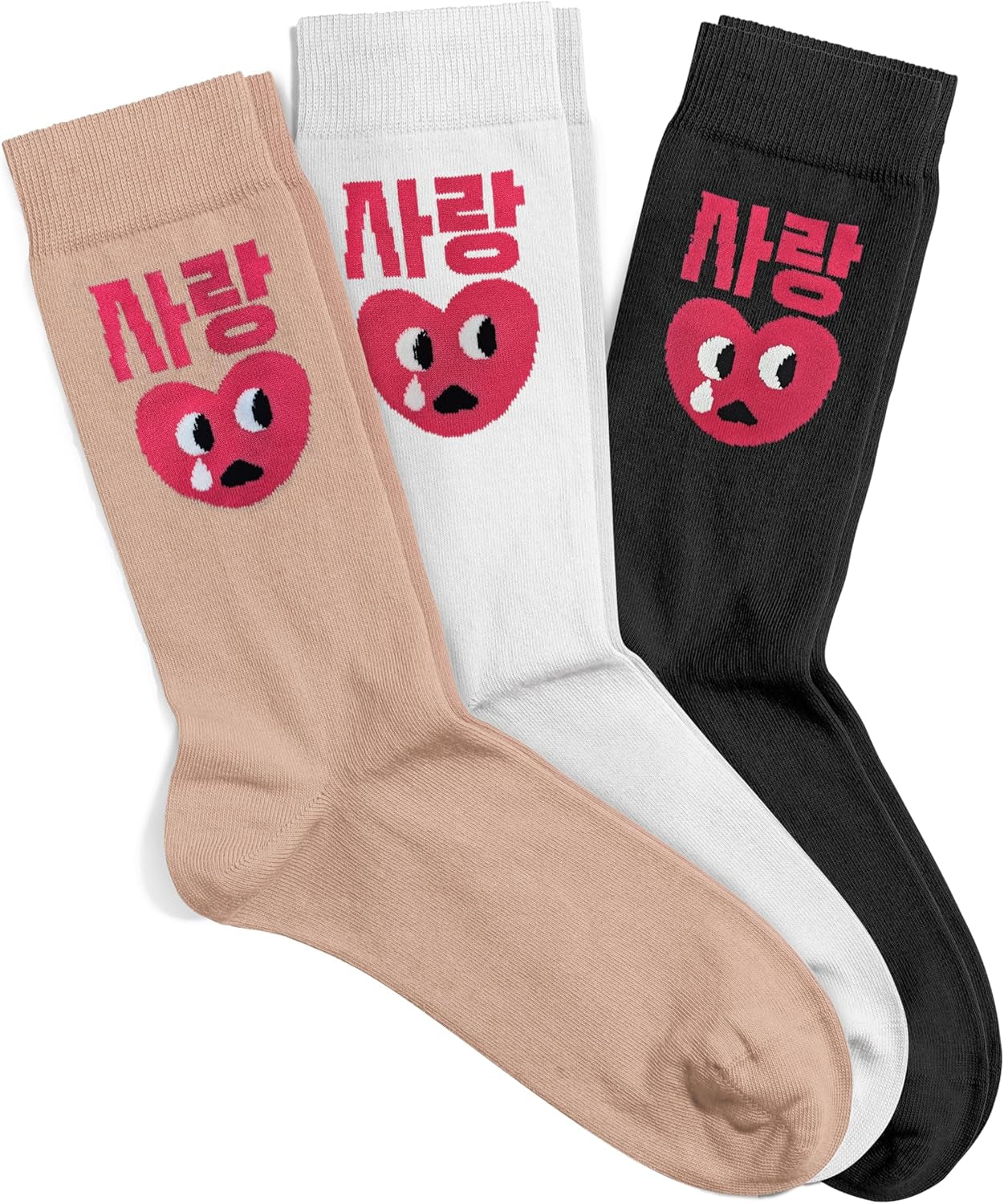 Meloday Funny K-Pop Korean Lingo Socks No Compression Soft Cotton 3 Pairs per Pack - Salty Face