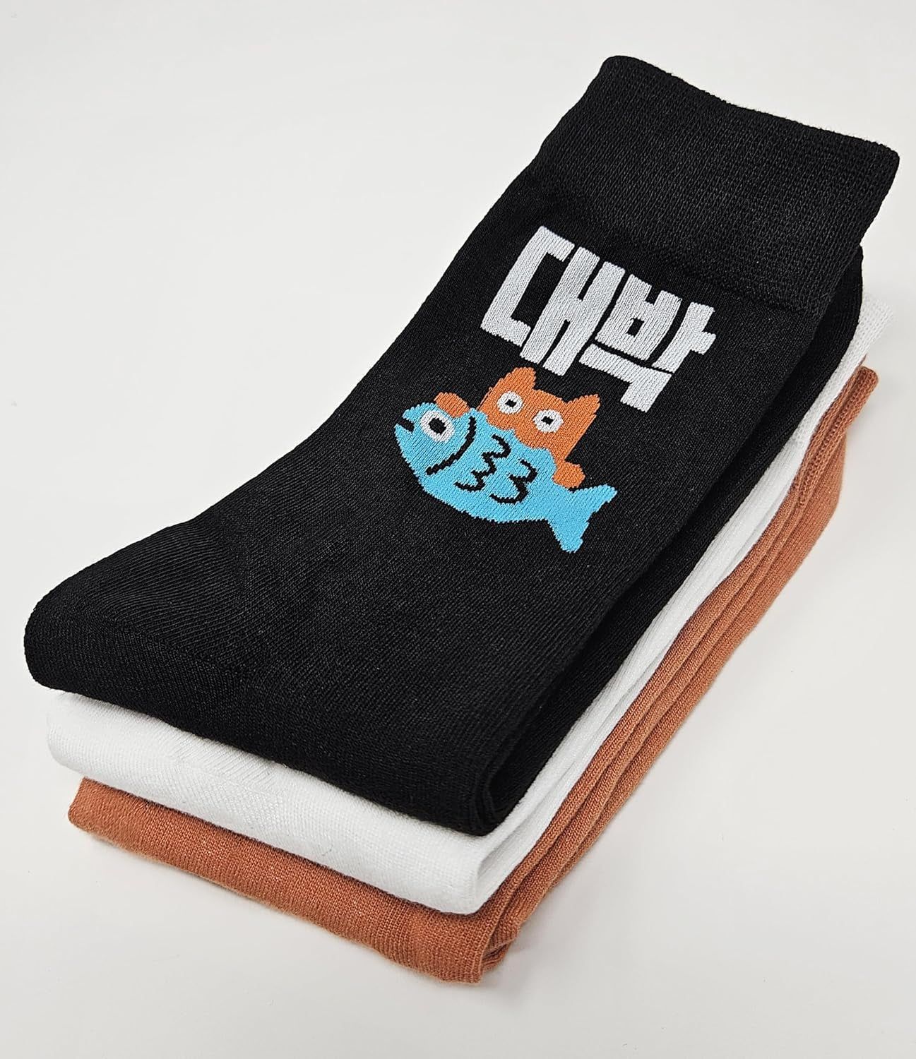 Meloday Funny K-Pop Korean Lingo Socks No Compression Soft Cotton 3 Pairs per Pack - Salty Face