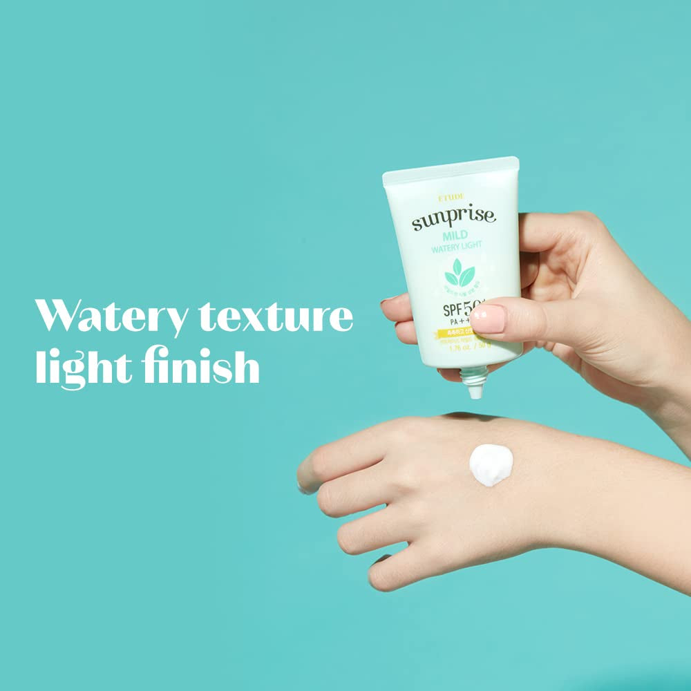 ETUDE Sunprise Mild Weightless Watery Light Texture SPF50+/PA+++ 1.7 Fl. Oz (50Ml) (21AD) | Light Moisturizing Sunblock for Sensitive Skin | Korean Skin Care