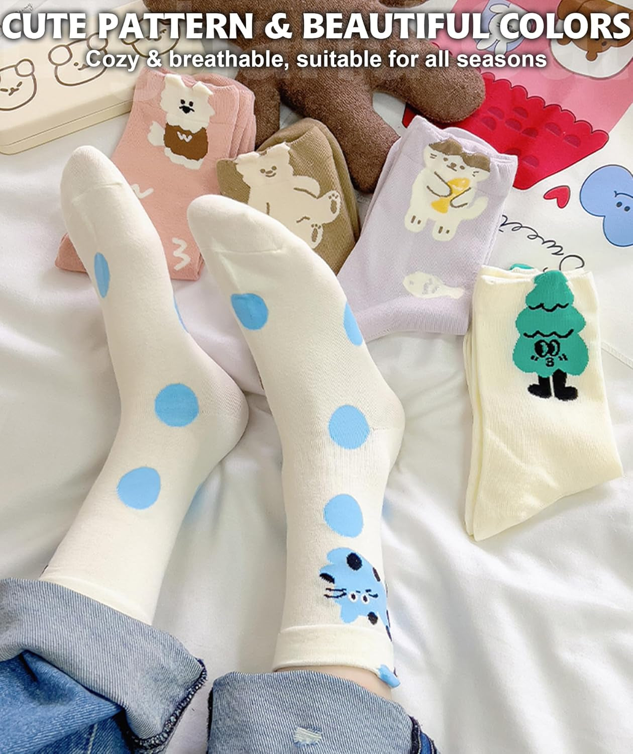 IIG 3-6 Pairs Womens Cute Animal Patterned Funny Novelty Cotton Crew Socks