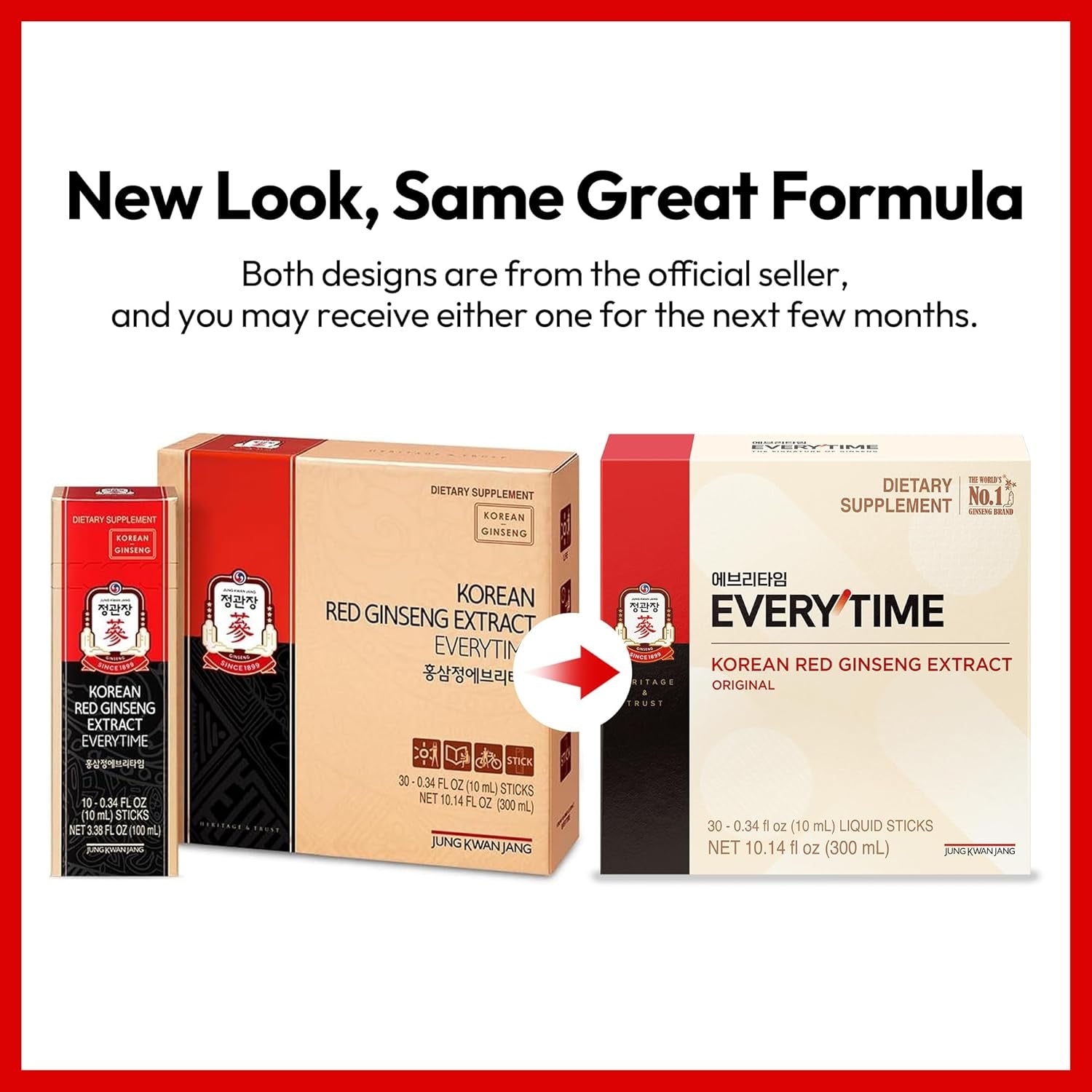 Everytime Korean Red Ginseng Extract Stick 3,000Mg Original - Adaptogen Energy Drink Liquid Stick Supplements - Energy Boost & Immune Support, Caffeine Free (30 Sticks)