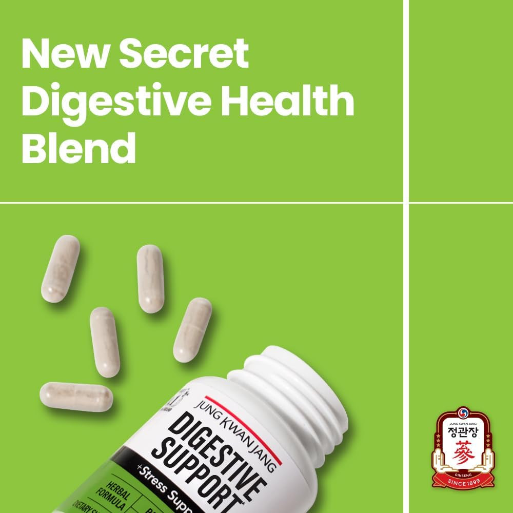 Jungkwanjang Digestive Wellness Support - Papain 400Mg, American Ginseng 143Mg, Bromelain 400Mg, Gut Health Supplement for Digestive Comfort and Nutrient Absorption, 60 Capsules for Men and Women