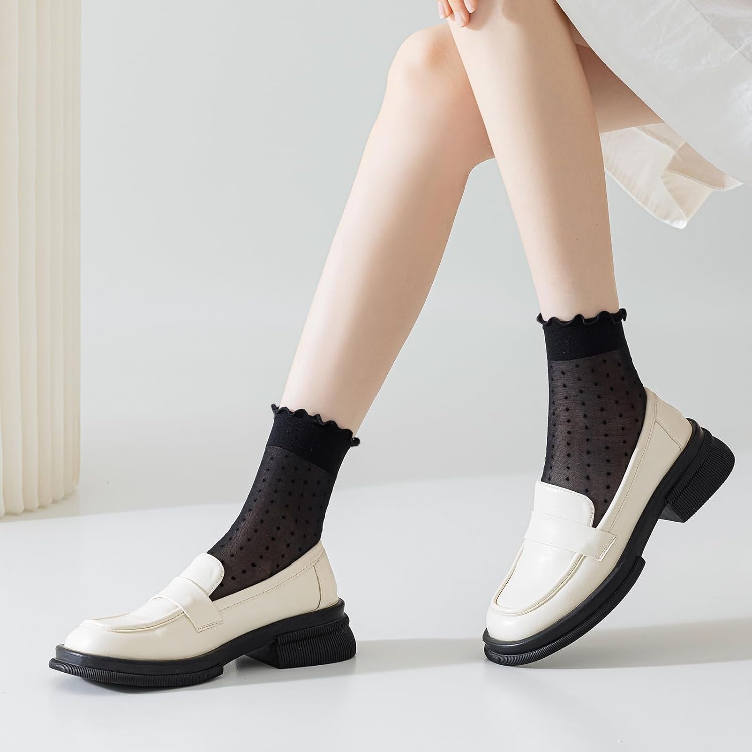 Mcool Mary 12 Pairs Women'S Sheer Ruffle Socks Nude Stocking Summer Ultra Thin Cool See through Silk Ankle Socks for Women