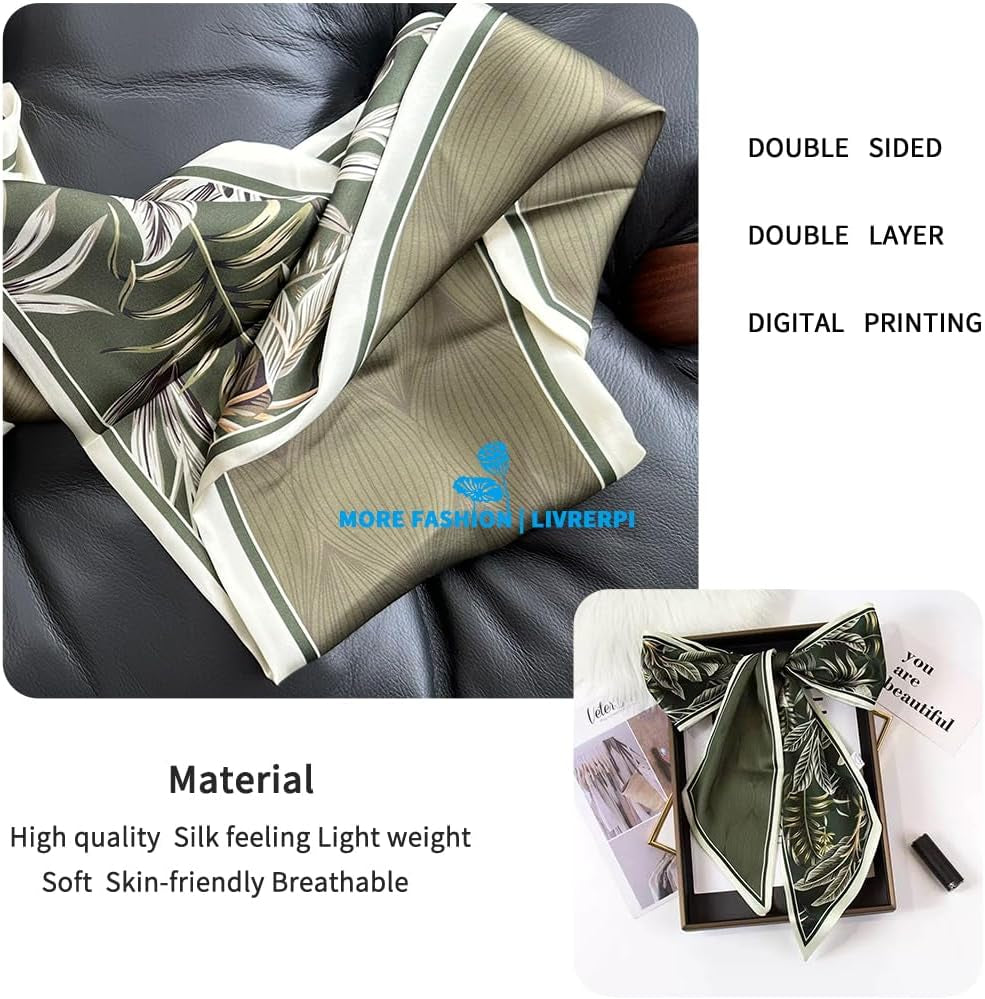 Livrerpi Silk Feeling Head Scarf Fashion Satin Hair Scarf Square Long Scarves for Women Gifts