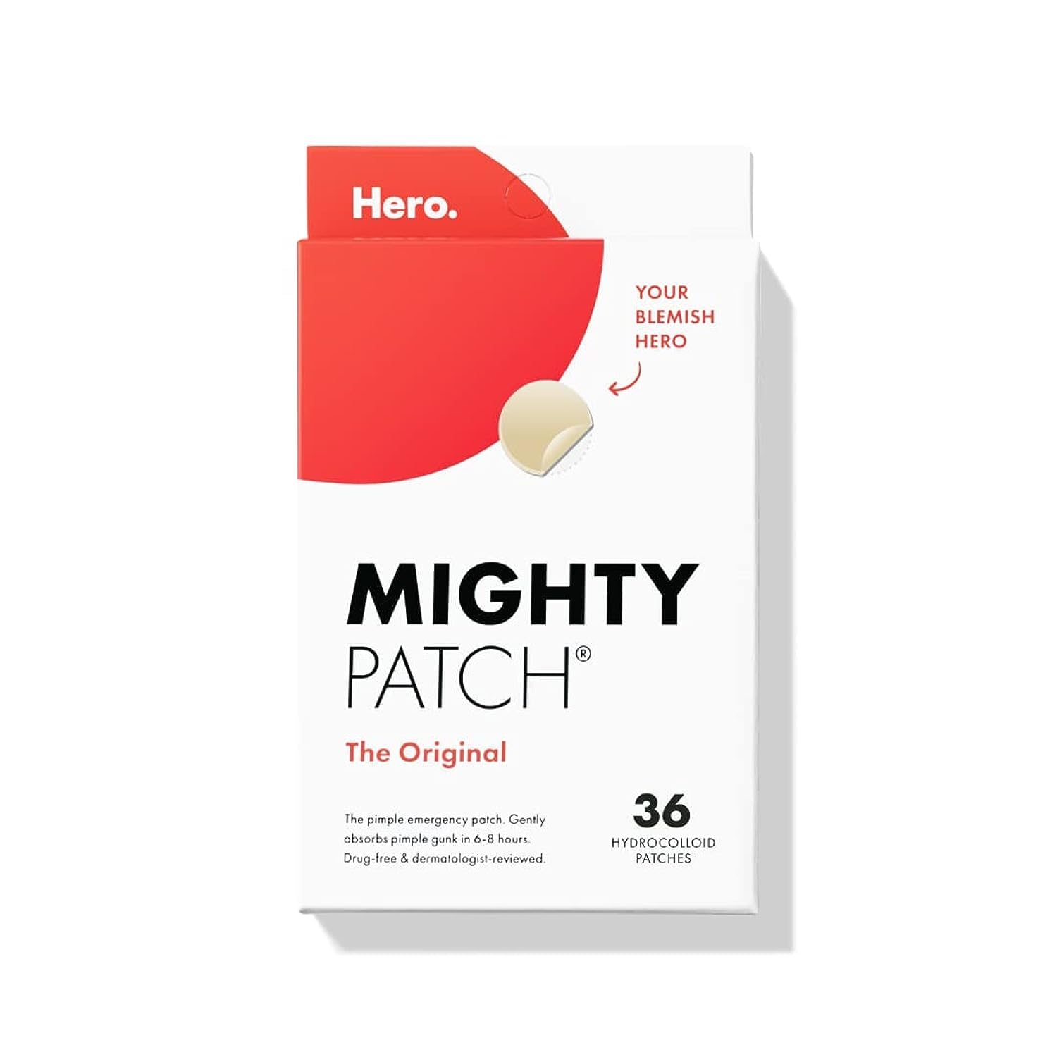 Mighty Patch™ Original Patch from Hero Cosmetics – the #1 Hydrocolloid Acne Pimple Patch for Shrinking Zits and Whiteheads in 1 Use; Nighttime Spot Stickers for Face and Skin (36 Count)