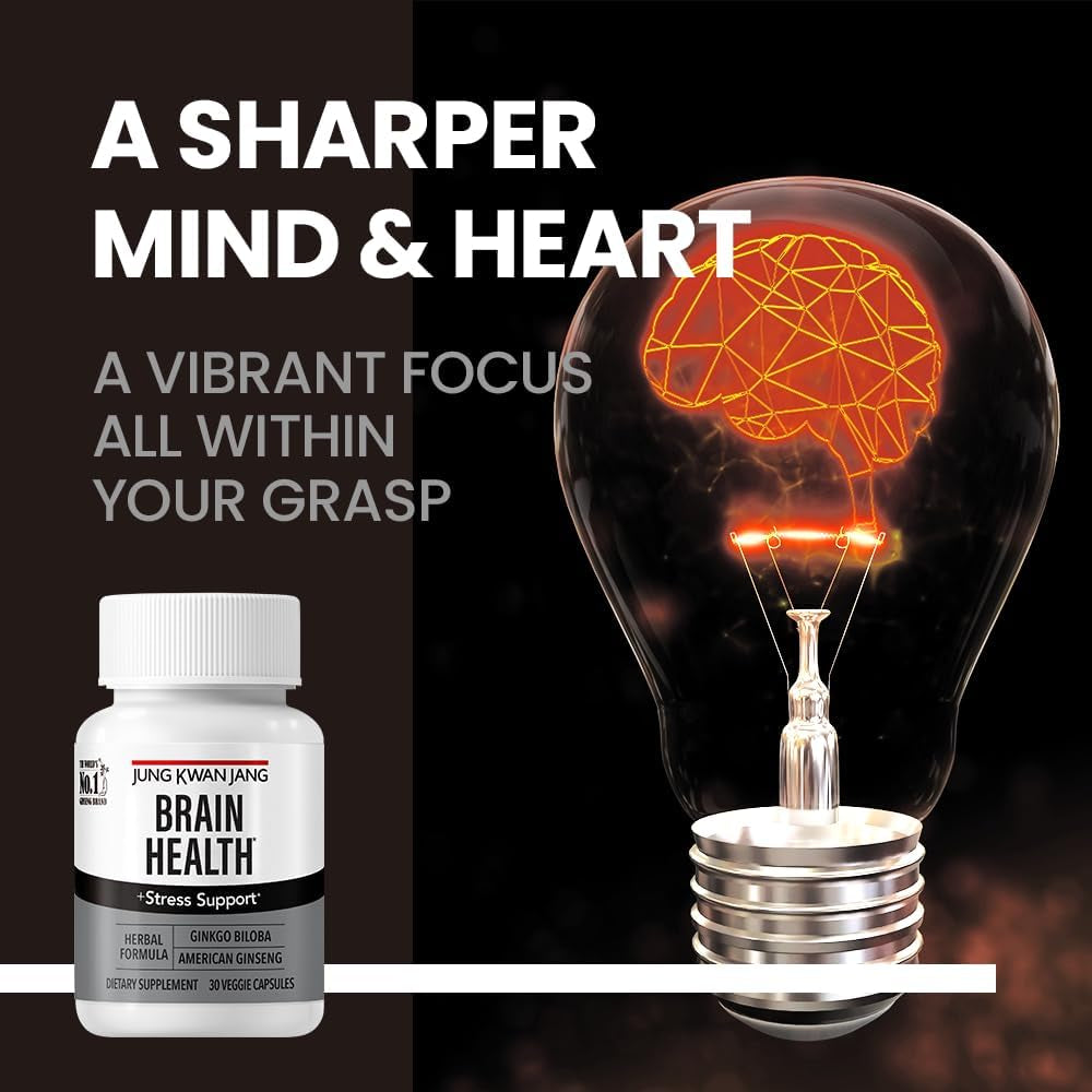 Jungkwanjang Ginkgo Biloba Supplements with American Ginseng for Brain Health Formula, Memory Extra Strength, Focus Booster, Promote Cognitive Function - 30 Capsules for Men and Women