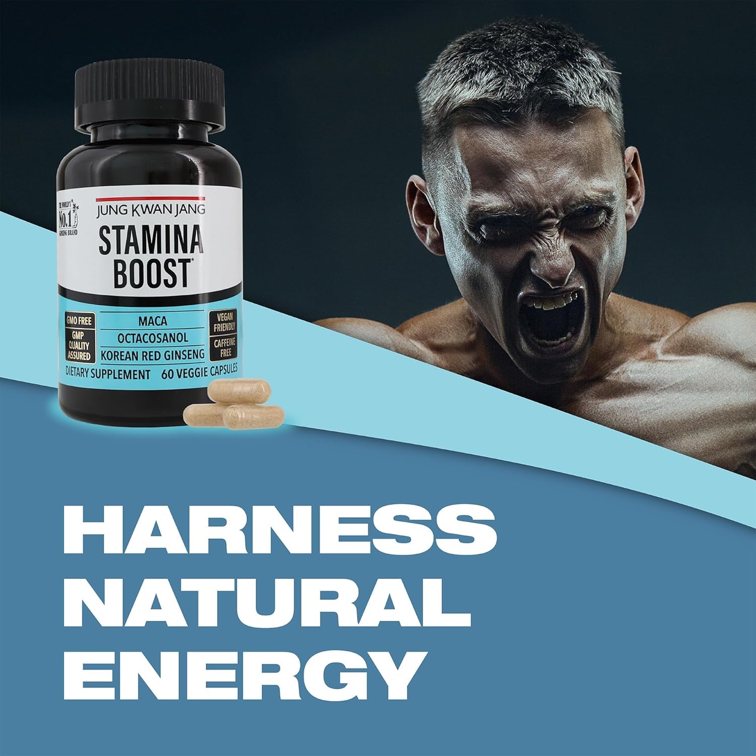 Jungkwanjang Men'S Stamina Boost with Korean Red Ginseng, Maca, and Octacosanol for Men'S Health and Energy Supplement, 60 Capsules