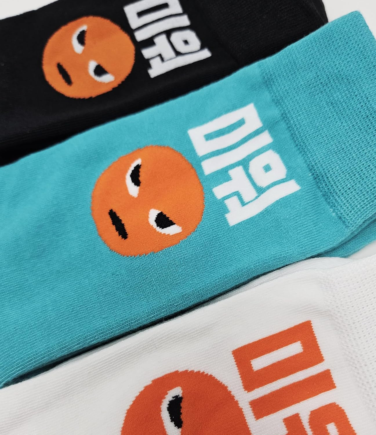 Meloday Funny K-Pop Korean Lingo Socks No Compression Soft Cotton 3 Pairs per Pack - Salty Face