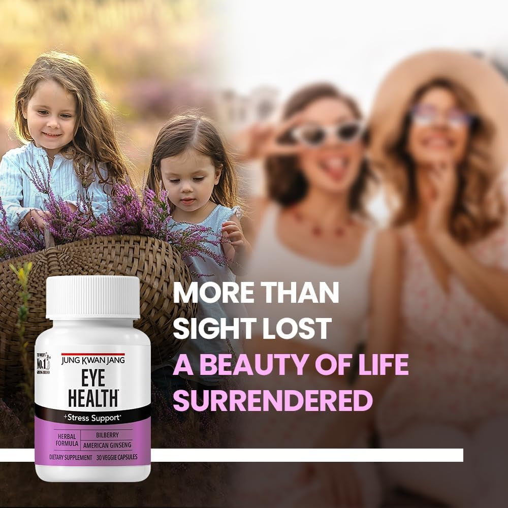 Eye Health Support with Bilberry (166Mg) and American Ginseng (143Mg) for Vision Care, Reduced Eye Strain, Cognitive Support, 30 Capsules for Men and Women