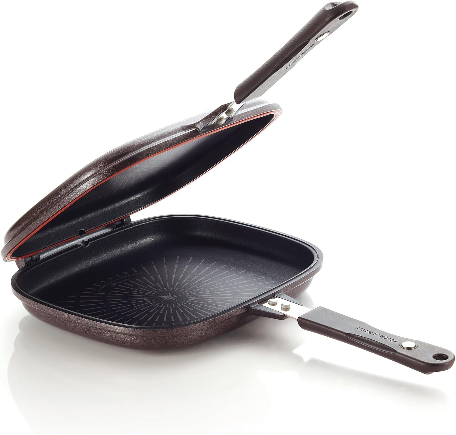 Happycall Titanium Nonstick Double Pan, Flip Pan, Square, Dishwasher Safe, Pfoa-Free, Brown