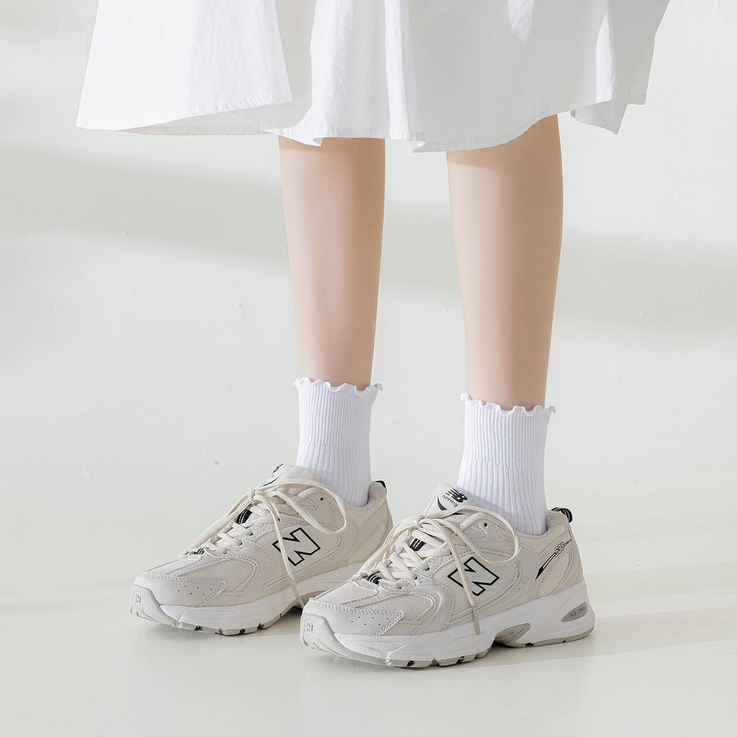 Mcool Mary Womens Socks, Ruffle Turn-Cuff Casual Ankle Breathable Cool Knit Cotton Lettuce Crew Frilly Sock 6 Pack