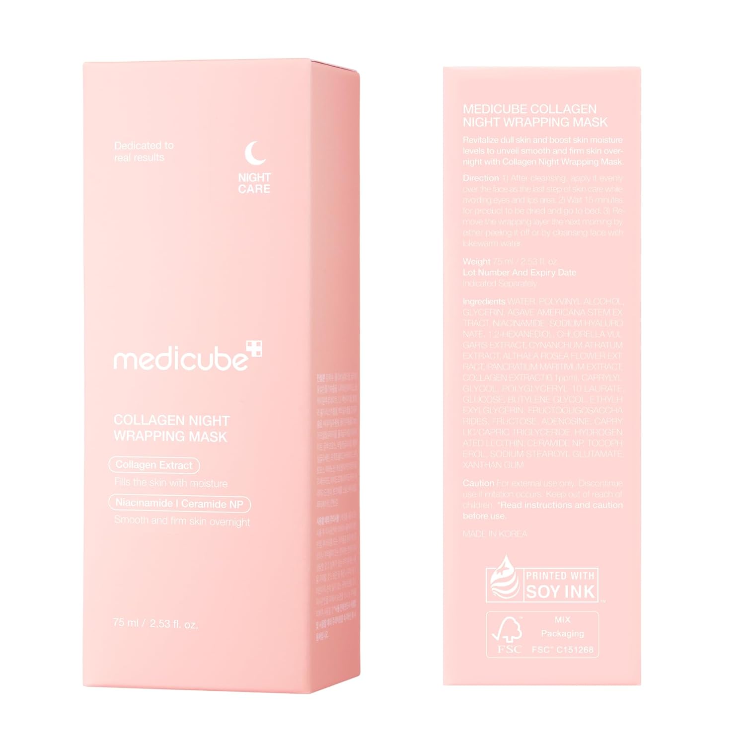 Medicube Collagen Overnight Wrapping Peel off Facial Mask Pack - Elasticity & Hydration Care, Reduces Sagging & Dullness - Hydrolyzed Collagen for Glowing Skin - Korean Skin Care, 2.53 Fl.Oz