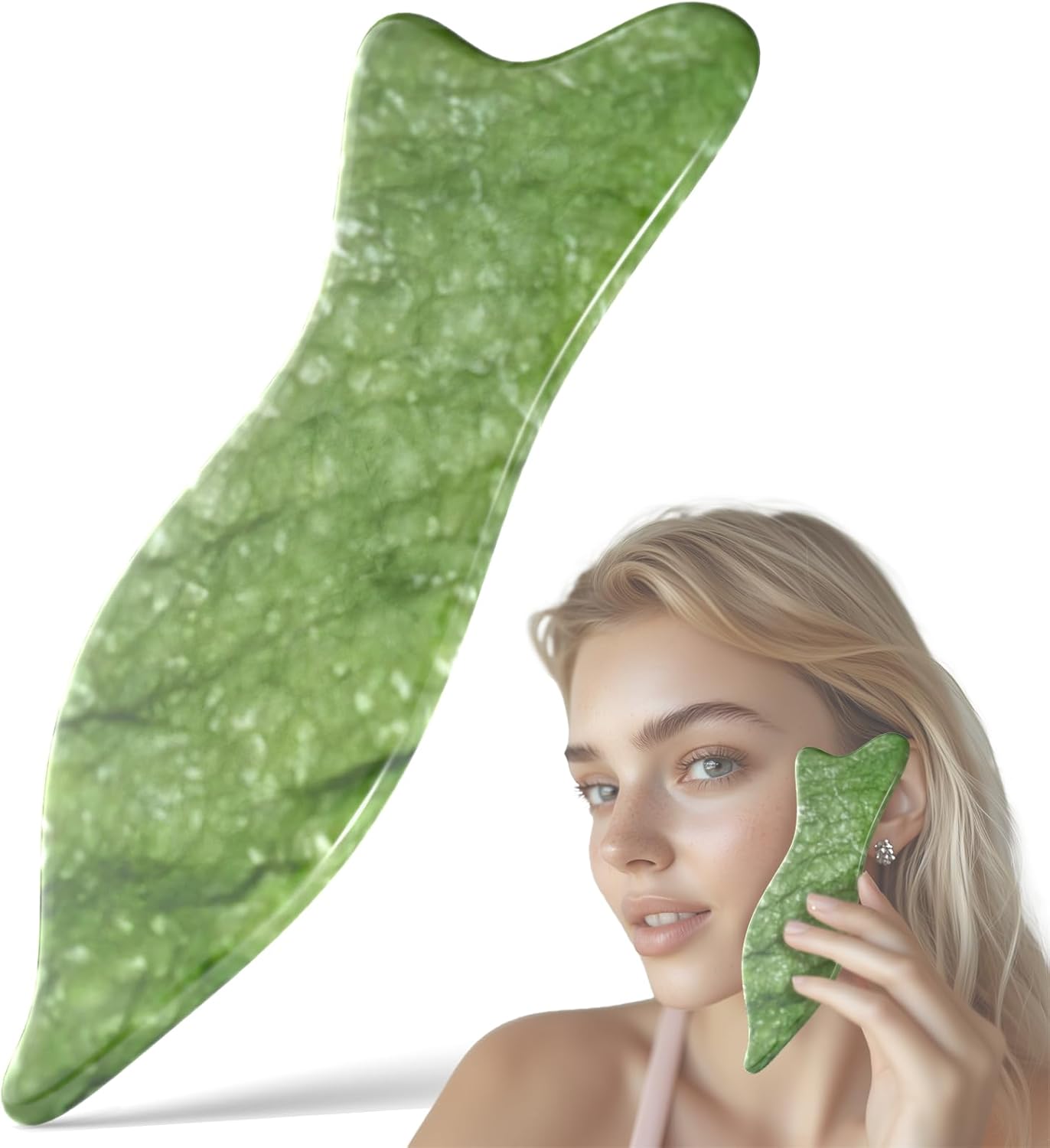 Rena Chris Natural Jade Gua Sha Facial Tools - Acupressure & Gua Sha for Face Massage, Jawline Sculpting, Puffiness Reduction, Guasha Skin Care Tool with Carry Pouch and Cleaning Cloth