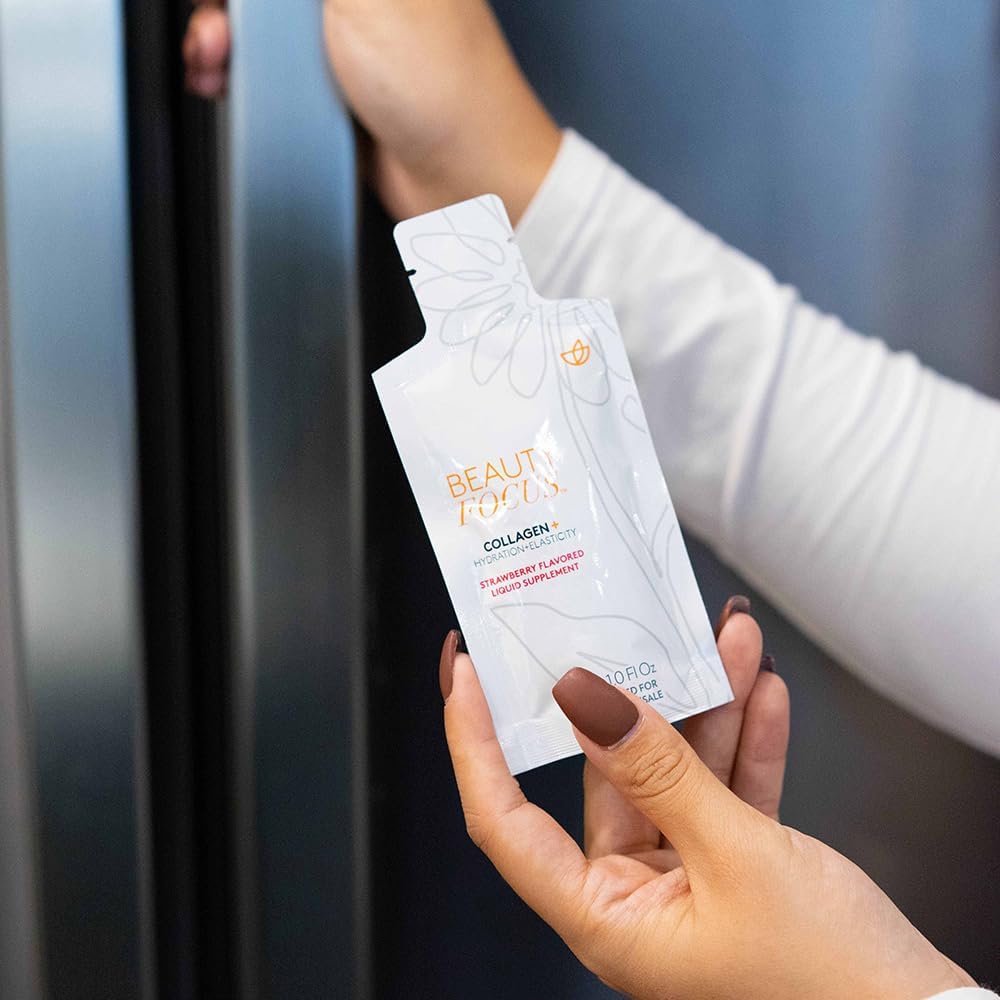 Beauty Focus Collagen plus | Strawberry Flavor | Bioactive Collagen Peptides | Supports Skin Hydration & Elasticity | Convenient 30Ml Pouches for Daily Use