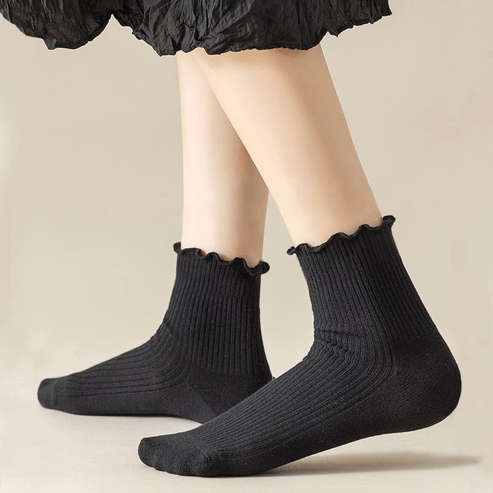 Mcool Mary Womens Socks, Ruffle Turn-Cuff Casual Ankle Breathable Cool Knit Cotton Lettuce Crew Frilly Sock 6 Pack