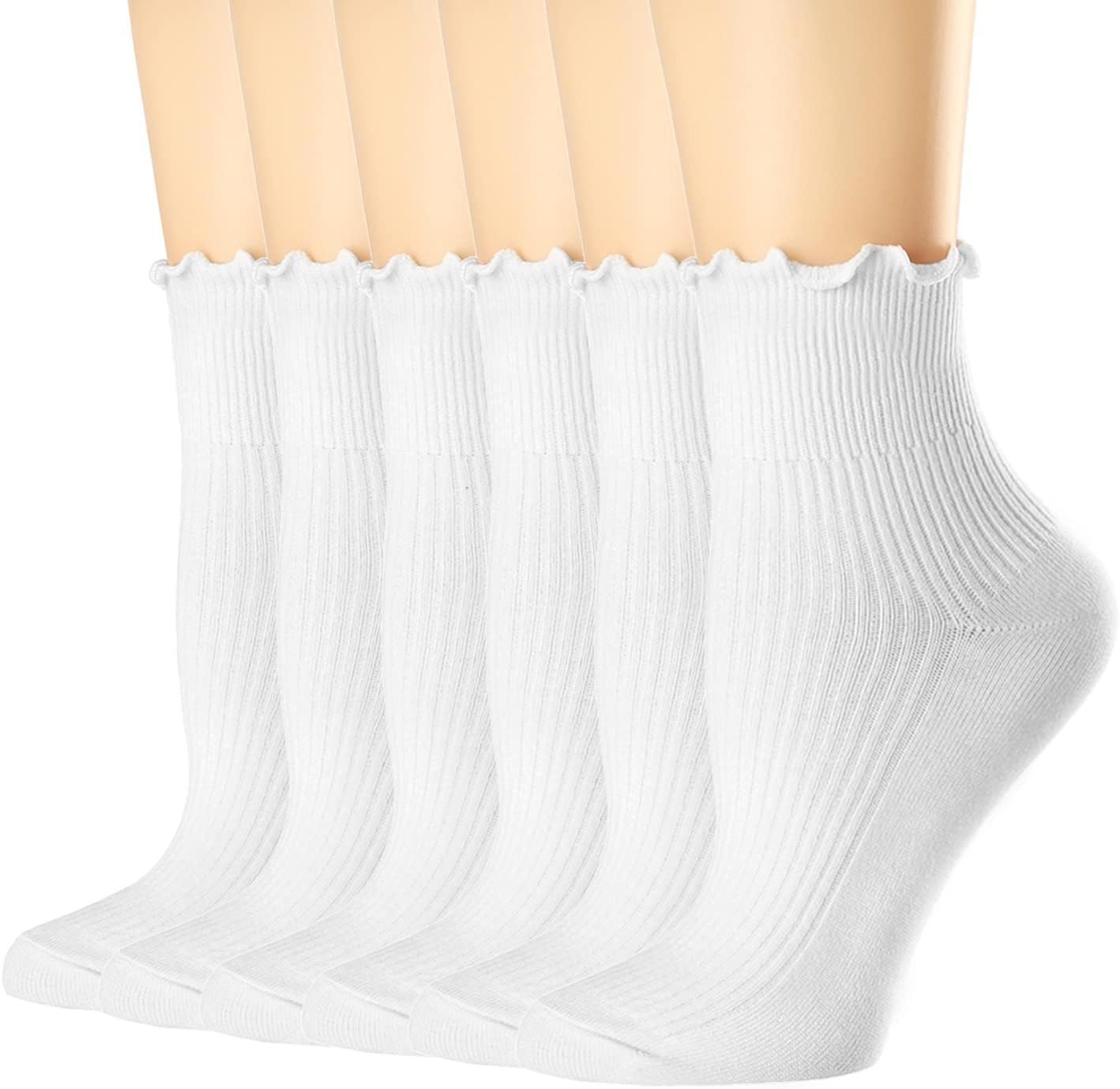 Mcool Mary Womens Socks, Ruffle Turn-Cuff Casual Ankle Breathable Cool Knit Cotton Lettuce Crew Frilly Sock 6 Pack