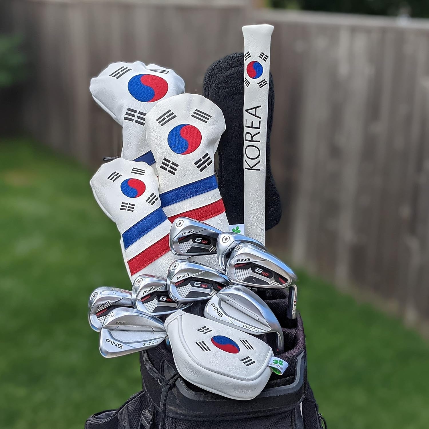 Foretra Driver Headcover Golf Club Covers Blade Mallet Putter Cover Alignment Stick Holder Hybrid Fairway Wood Head Cover Korea Flag Novelty Golf Accessories for Most Brands