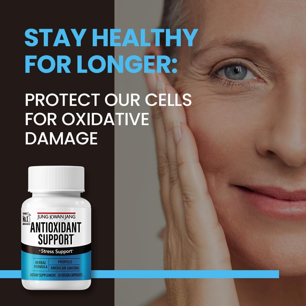 Jungkwanjang Antioxidant Support Blend - Boost Immunity and Energy with Propolis (229Mg) and American Ginseng (143Mg), 30 Capsules for Men and Women