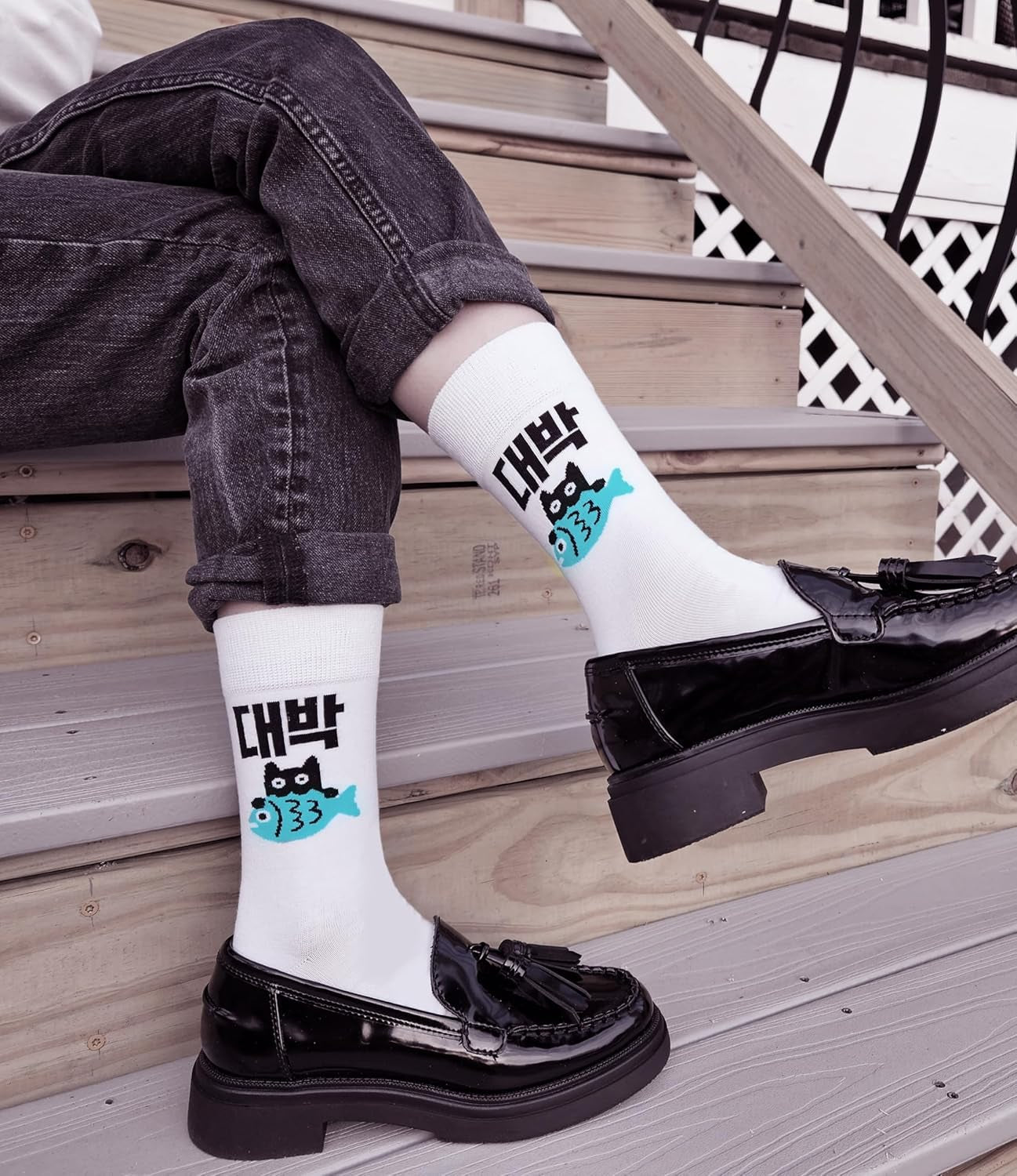 Meloday Funny K-Pop Korean Lingo Socks No Compression Soft Cotton 3 Pairs per Pack - Salty Face