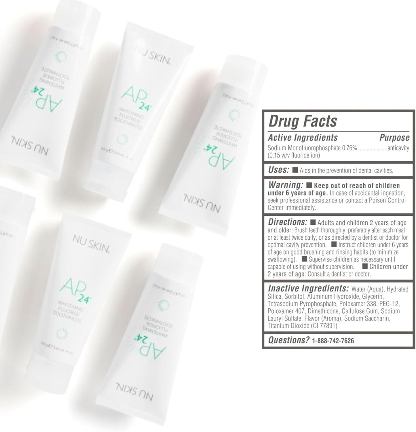 Nu Skin AP 24 Whitening Fluoride Toothpaste | AP 24 Blend | Vanilla Mint Flavor | Brightens Teeth | Removes Surface Stains | Prevents Dental Cavities & Plaque | Enamel-Safe | 4 Oz | 1 Pack