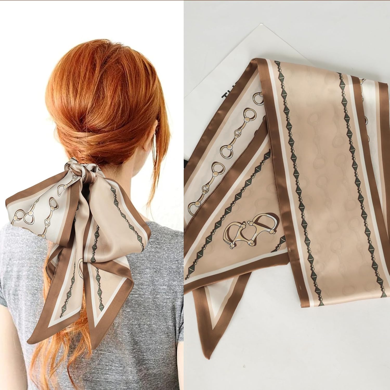 Relang Satin Scarf Mulberry Silk Printed Head Wrap Hair Band 7"" X 59""