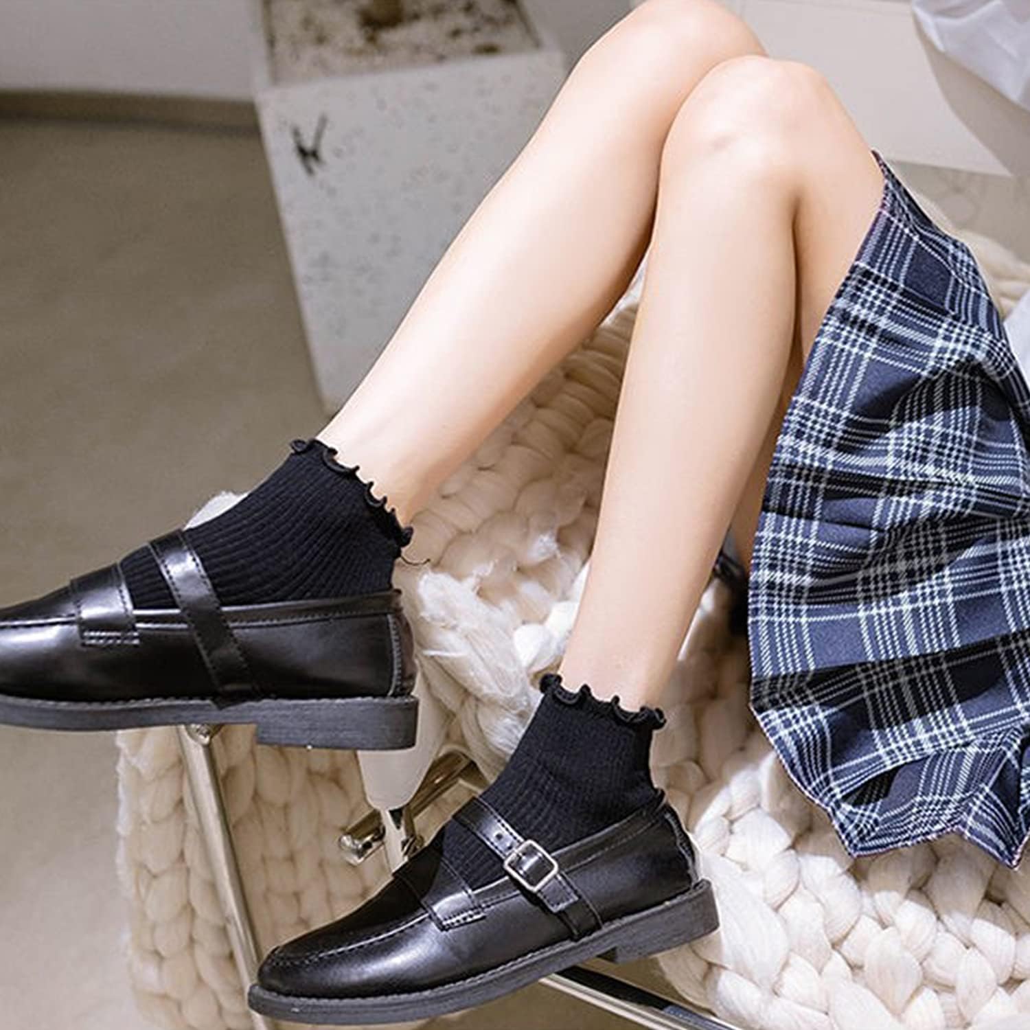 Mcool Mary Womens Socks, Ruffle Turn-Cuff Casual Ankle Breathable Cool Knit Cotton Lettuce Crew Frilly Sock 6 Pack