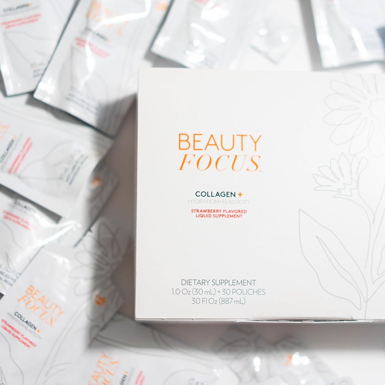 Beauty Focus Collagen plus | Strawberry Flavor | Bioactive Collagen Peptides | Supports Skin Hydration & Elasticity | Convenient 30Ml Pouches for Daily Use