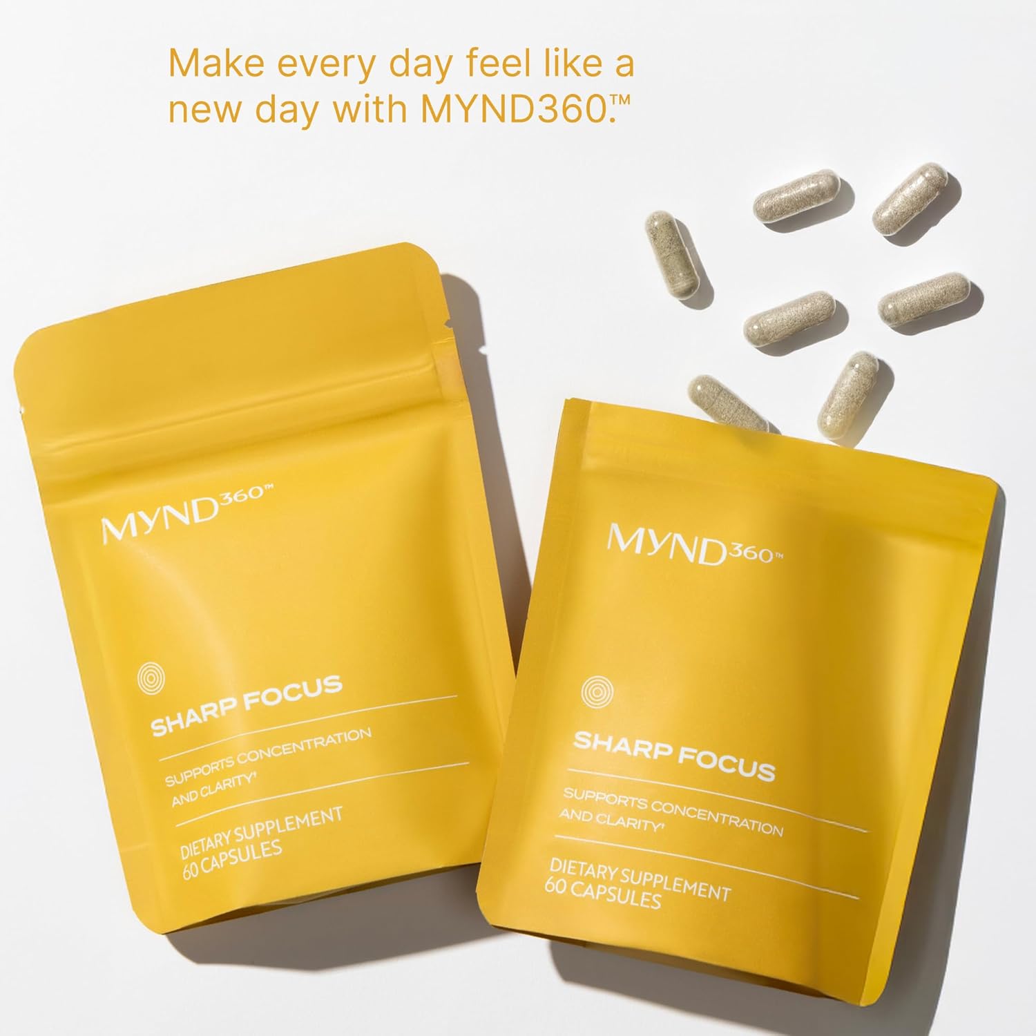 Nu Skin MYND360 Sharp Focus | 60 Capsules | Vitamin B12 & Vitamin B6 for Memory, Focus, and Clarity | Caffeine Infused Brain Health Supplement | Safe Daily Vitamin B Support for Boosted Concentration
