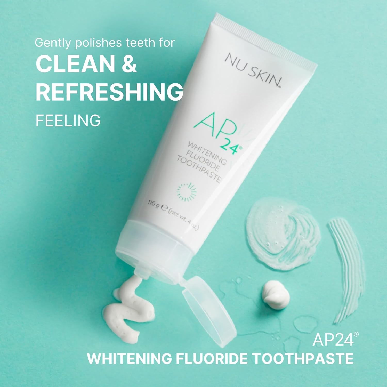 Nu Skin AP 24 Whitening Fluoride Toothpaste | AP 24 Blend | Vanilla Mint Flavor | Brightens Teeth | Removes Surface Stains | Prevents Dental Cavities & Plaque | Enamel-Safe | 4 Oz | 1 Pack