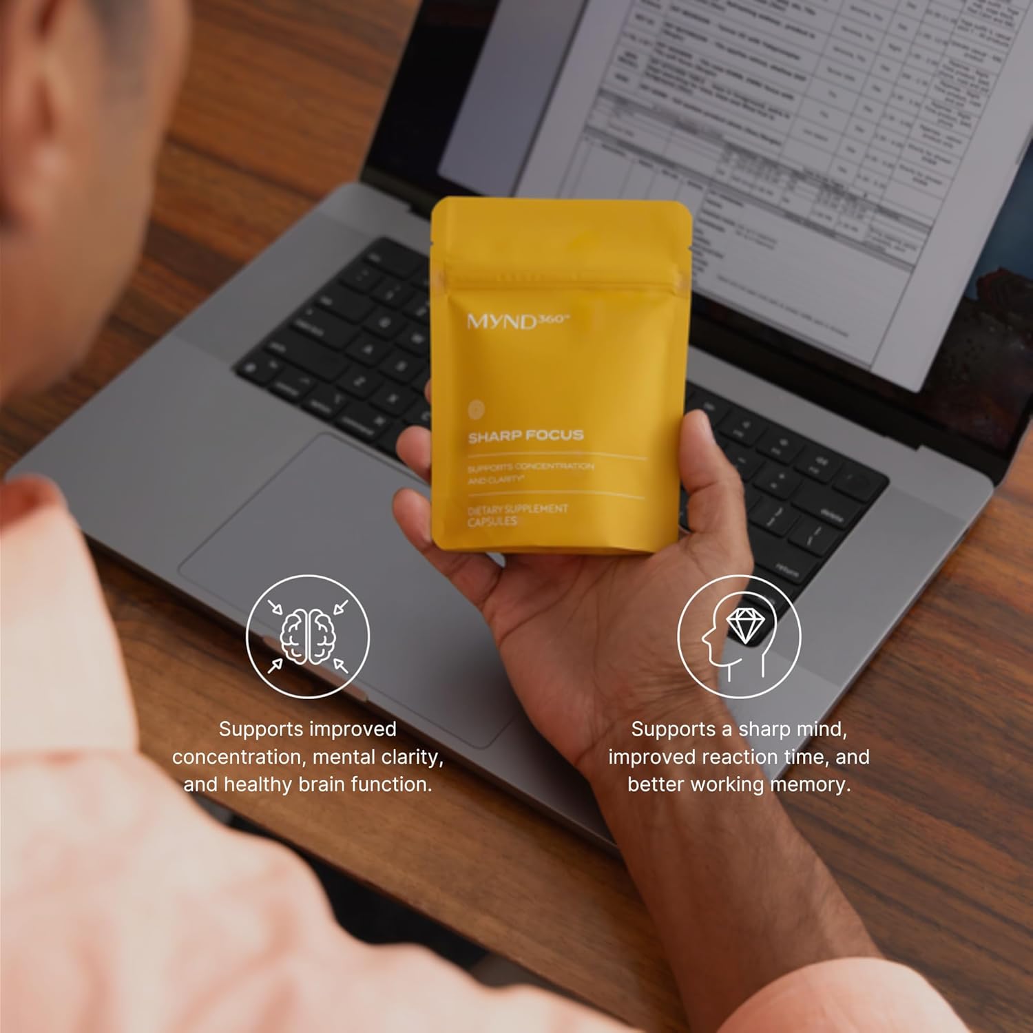 Nu Skin MYND360 Sharp Focus | 60 Capsules | Vitamin B12 & Vitamin B6 for Memory, Focus, and Clarity | Caffeine Infused Brain Health Supplement | Safe Daily Vitamin B Support for Boosted Concentration