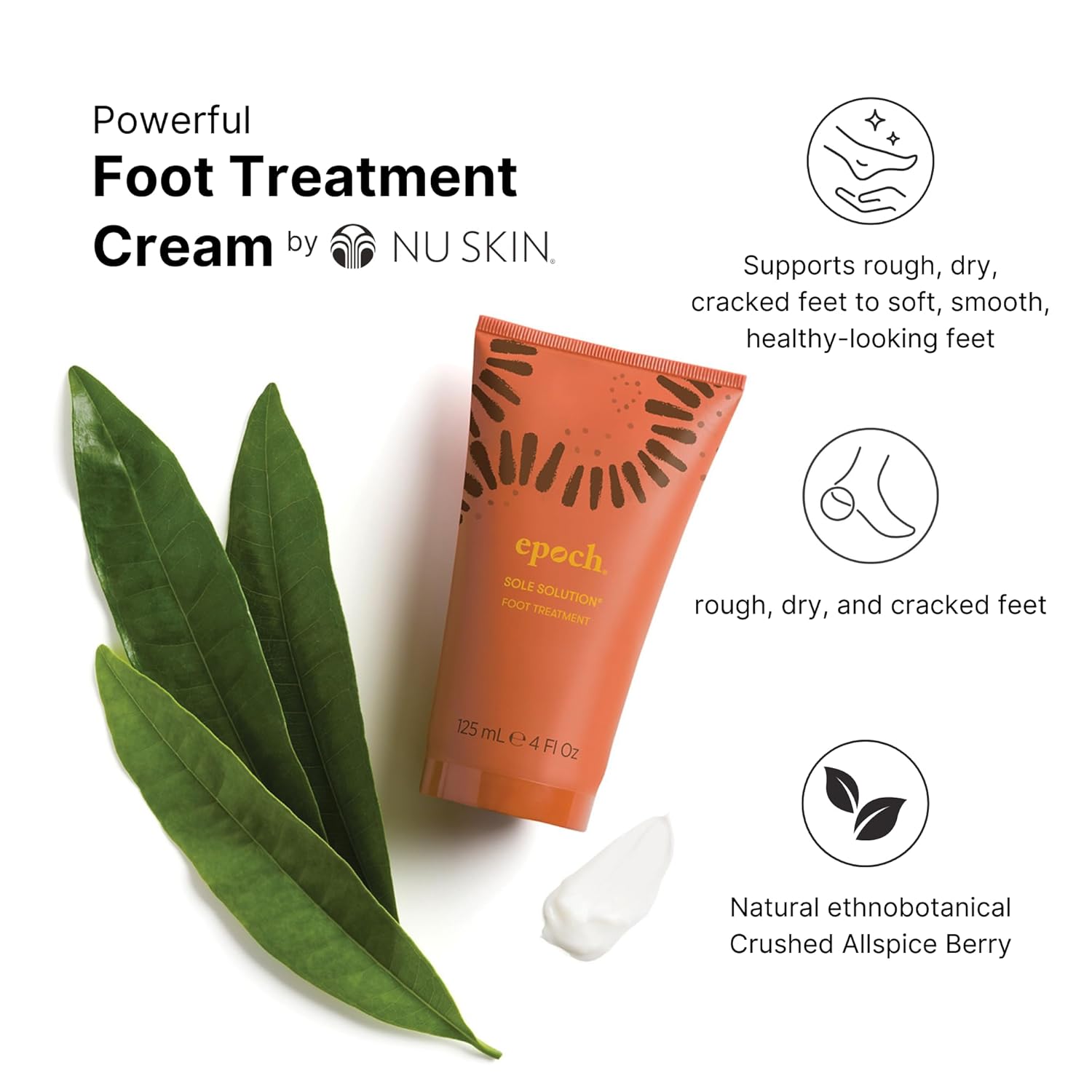Nu Skin Epoch Sole Solution | Effective Foot Cream for Dry Cracked Heels and Feet | Foot Care with Urea Cream for Feet | Repair Foot Health | Moisturizer & Lotion for Clean Feet | 4 Fl Oz | 1 Pack