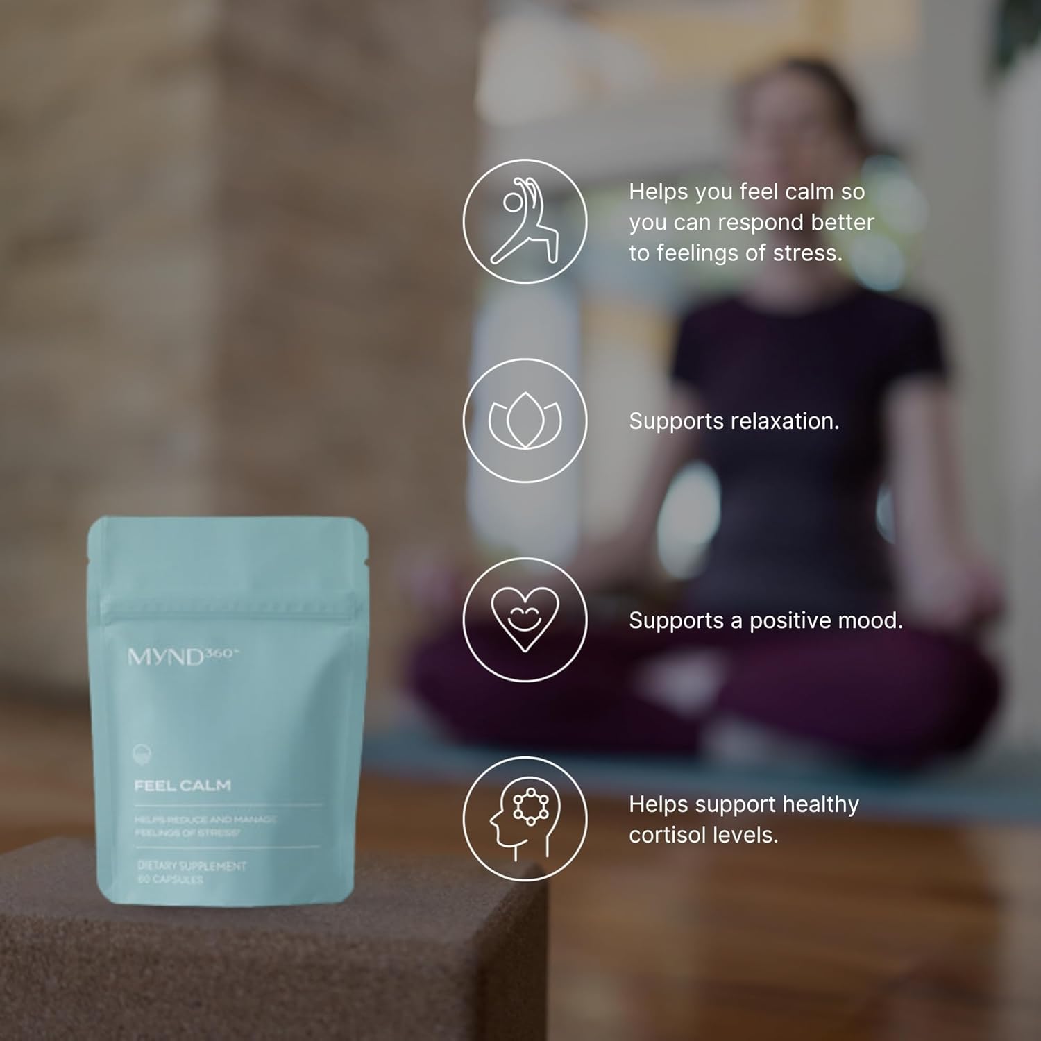 Nu Skin MYND360 Feel Calm with L-Theanine | 60 Capsules | Supports Relaxation & Calm Mindset | L-Theanine 200Mg, Lemon Balm Leaf & Magnolia Bark Extract | Calm Aid for Daily Wellness | Vegetarian