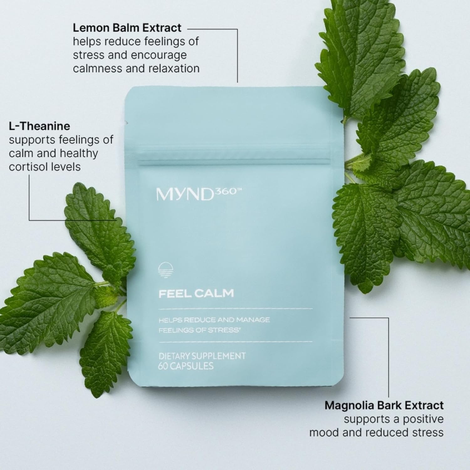 Nu Skin MYND360 Feel Calm with L-Theanine | 60 Capsules | Supports Relaxation & Calm Mindset | L-Theanine 200Mg, Lemon Balm Leaf & Magnolia Bark Extract | Calm Aid for Daily Wellness | Vegetarian
