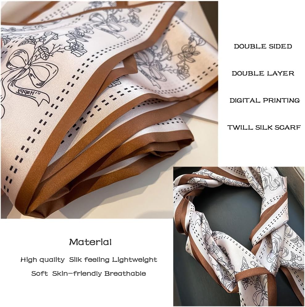 Livrerpi Silk Feeling Head Scarf Fashion Satin Hair Scarf Square Long Scarves for Women Gifts
