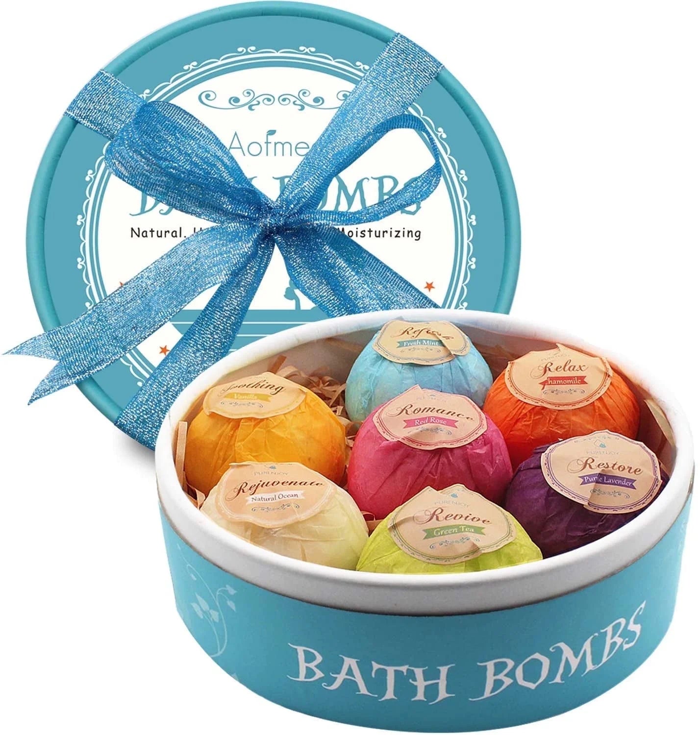 Bath Bombs Set, 7 Natural Essential Oils Spa Bubble Bath Salts, Self Care Gifts Fizzy Suit, Perfect Birthday Valentines Day Holiday Gift for Women Men Kids