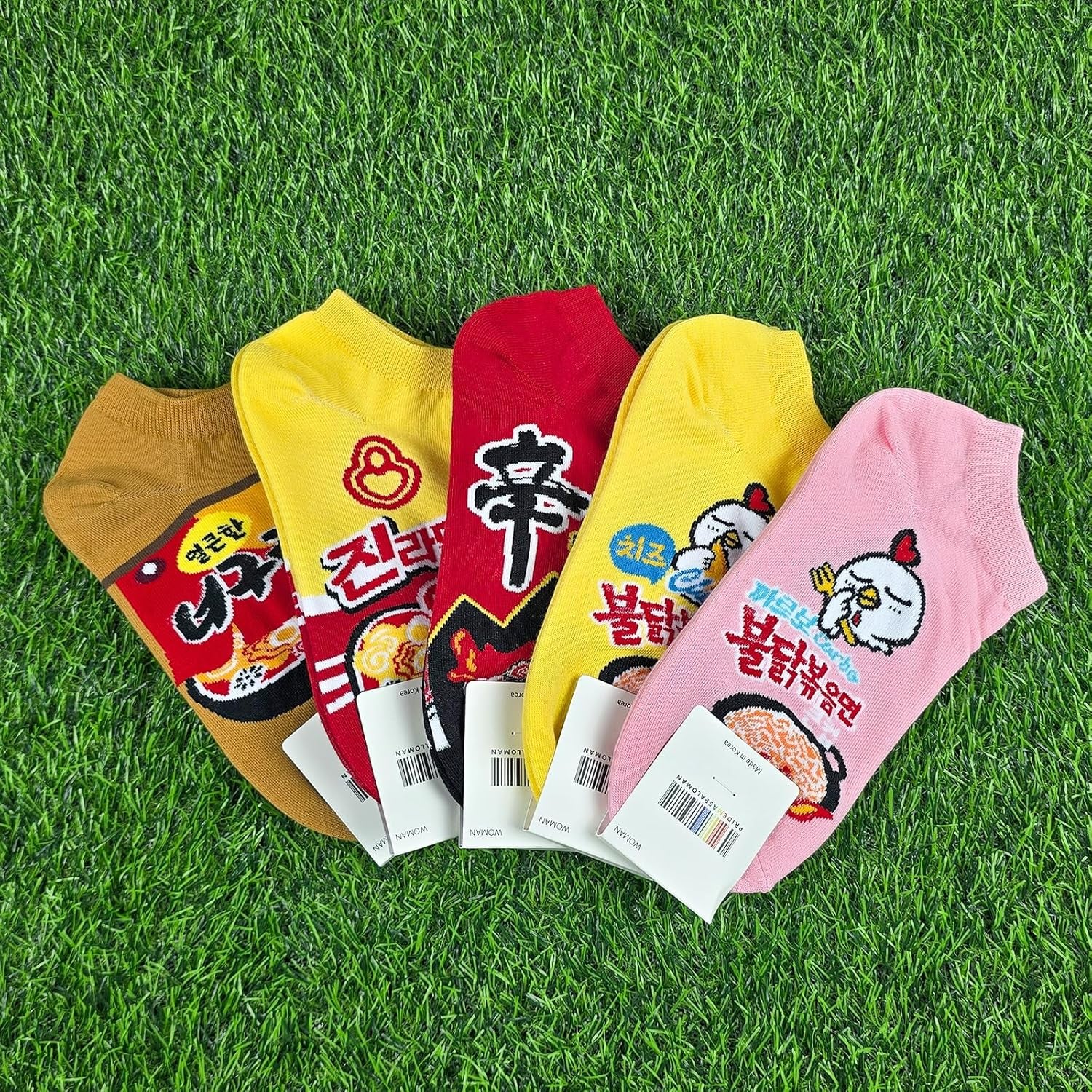 Jcube Korean Cute Socks for Women 5 Pairs - Funny Noodle and Cotton Art Painting Ramen Designs
