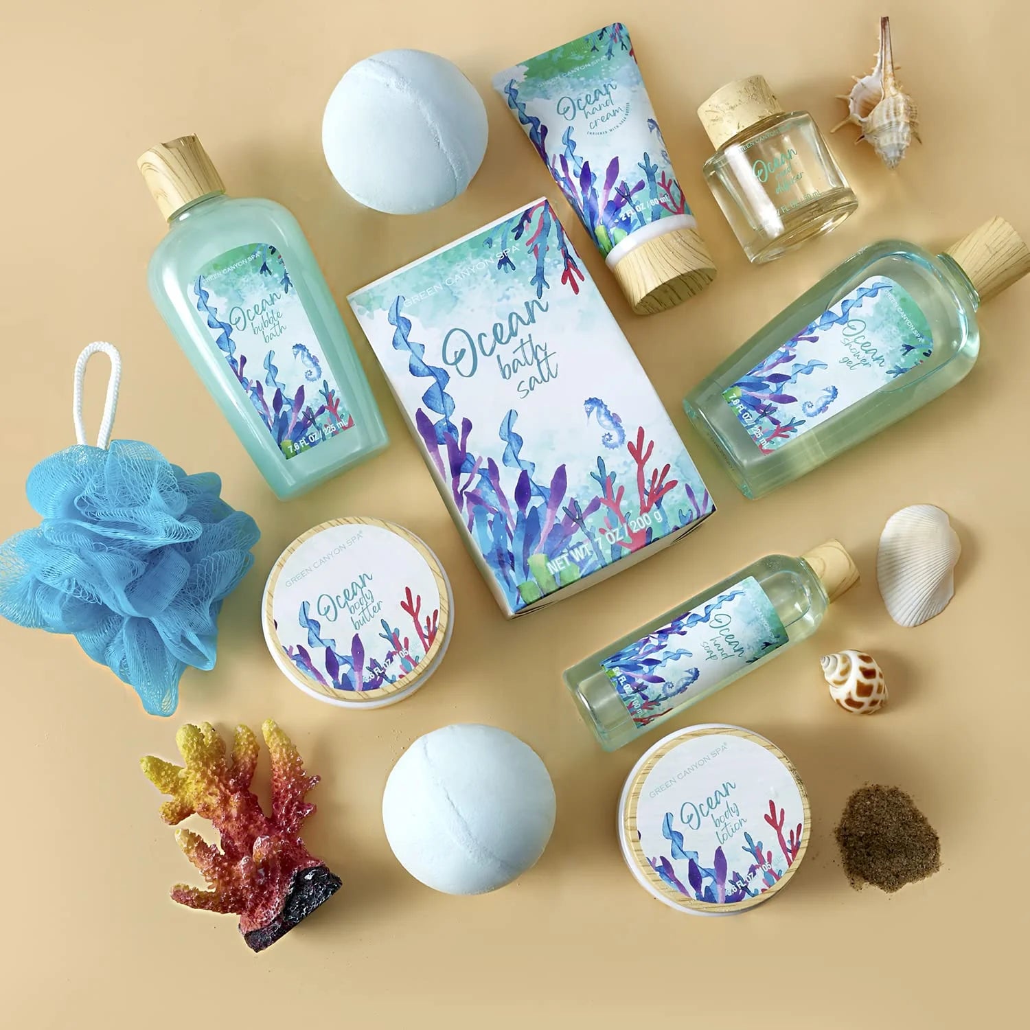 Bath Gift Baskets for Women - 12 Pcs Ocean Spa Gift Sets, Luxury Mothers Day Gifts for Mom