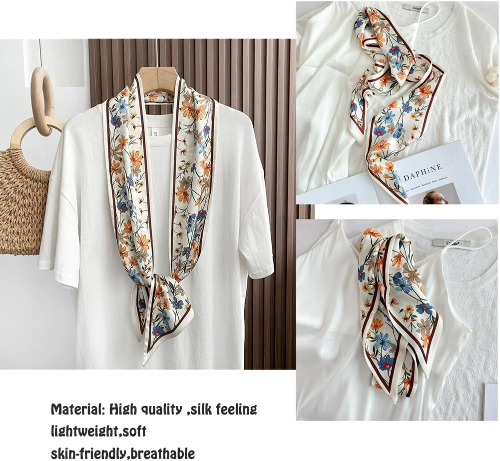 Livrerpi Silk Feeling Head Scarf Fashion Satin Hair Scarf Square Long Scarves for Women Gifts