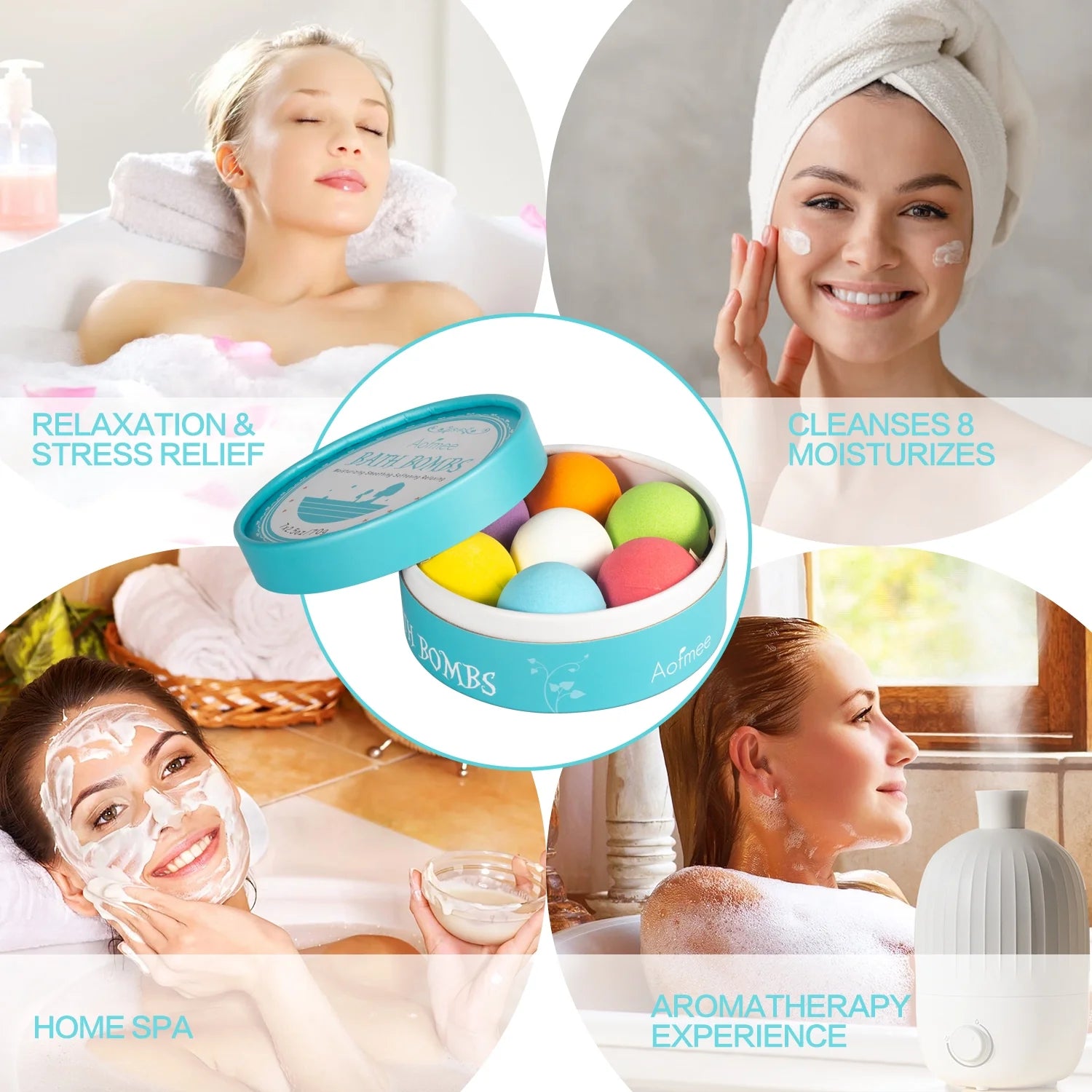 Bath Bombs Set, 7 Natural Essential Oils Spa Bubble Bath Salts, Self Care Gifts Fizzy Suit, Perfect Birthday Valentines Day Holiday Gift for Women Men Kids