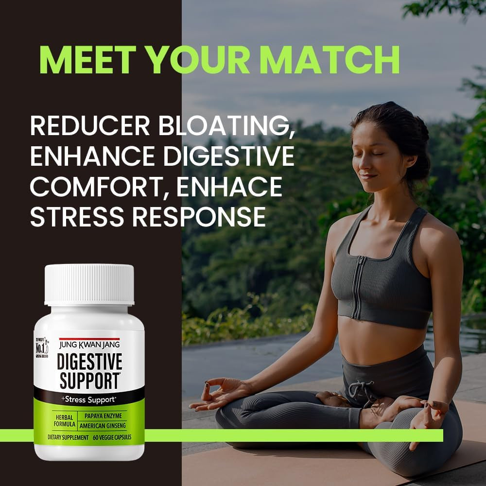 Jungkwanjang Digestive Wellness Support - Papain 400Mg, American Ginseng 143Mg, Bromelain 400Mg, Gut Health Supplement for Digestive Comfort and Nutrient Absorption, 60 Capsules for Men and Women