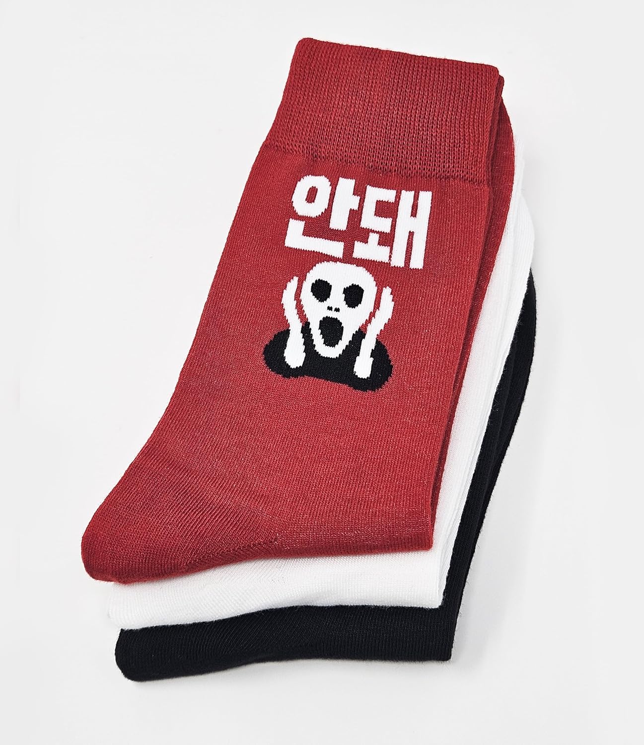 Meloday Funny K-Pop Korean Lingo Socks No Compression Soft Cotton 3 Pairs per Pack - Salty Face