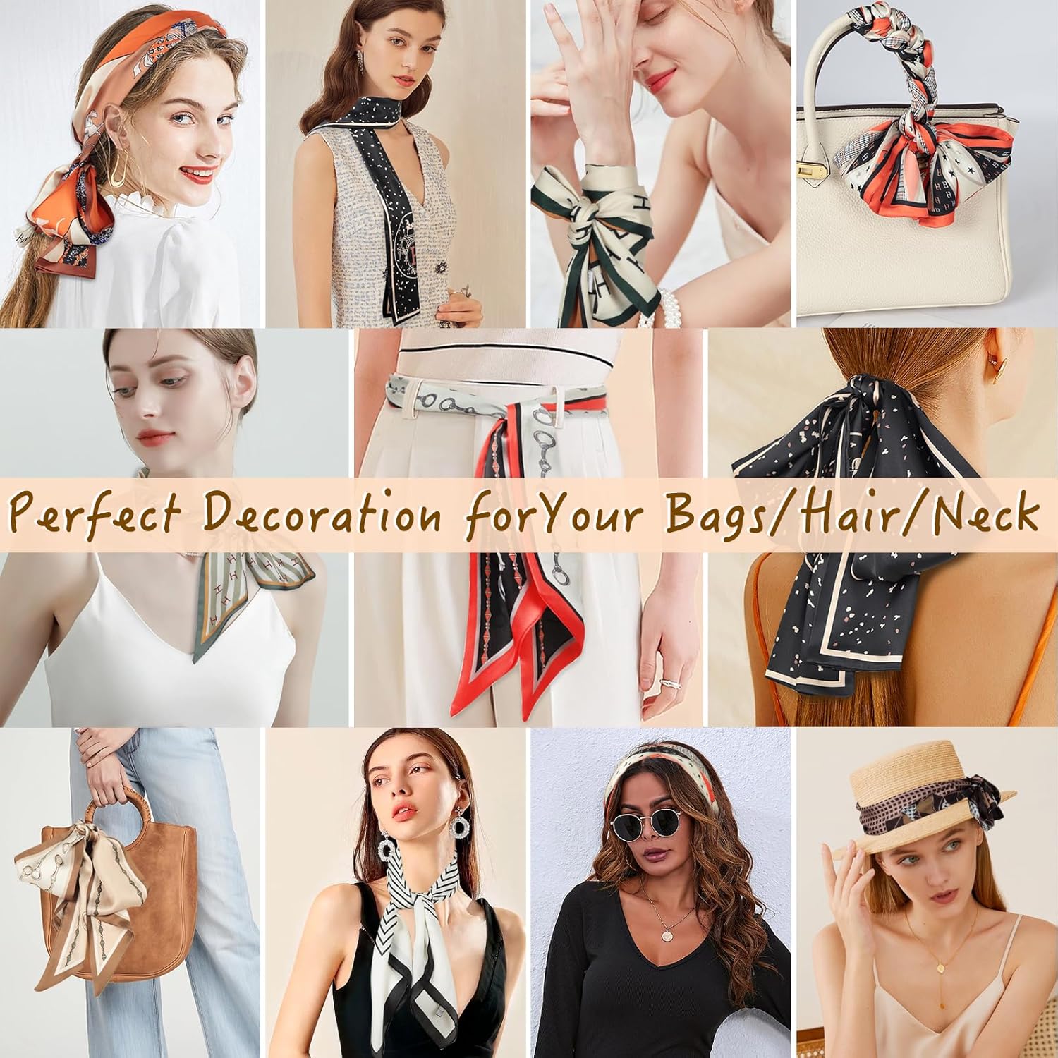 Relang Satin Scarf Mulberry Silk Printed Head Wrap Hair Band 7"" X 59""