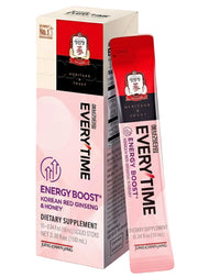 Everytime Energy Boost Korean Red Ginseng Extract 1,000Mg & Honey - Vegan Ginseng Energy Drink Liquid Stick Supplements - Builds Stamina & Immunity No Caffeine (10 Sticks, 0.34 Fl Oz)