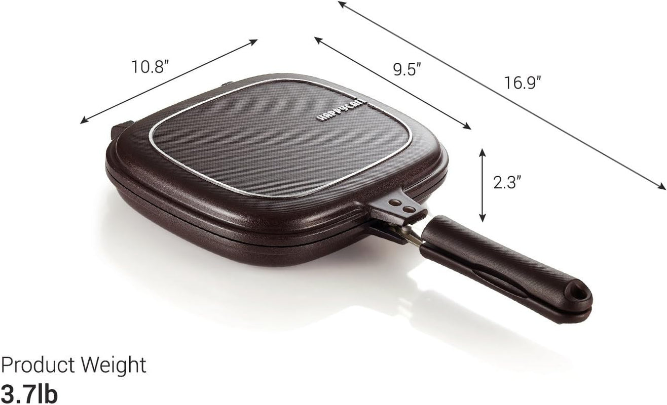 Happycall Titanium Nonstick Double Pan, Flip Pan, Square, Dishwasher Safe, Pfoa-Free, Brown