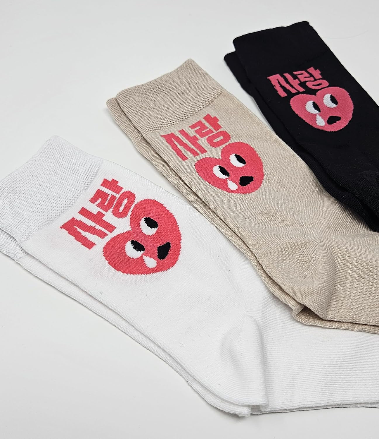 Meloday Funny K-Pop Korean Lingo Socks No Compression Soft Cotton 3 Pairs per Pack - Salty Face